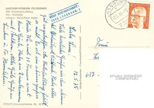 AK / Ansichtskarte Lossburg Gasthof Pension Feldsonne Gastraeume Lossburg