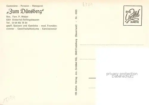 AK / Ansichtskarte Fellingshausen_Hessen Gaststaette Pension Metzgerei Zum Duensberg Fellingshausen Hessen