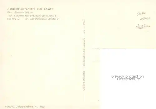 AK / Ansichtskarte Schwarzenberg_Murgtal Gasthof Metzgerei zum Loewen Gastraeume Terrasse Schwarzenberg Murgtal