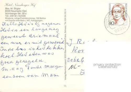 AK / Ansichtskarte Neumarkt_Oberpfalz Hotel Nuernberger Hof Gastraeume Neumarkt Oberpfalz