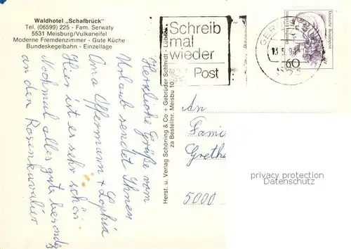 AK / Ansichtskarte Meisburg Waldhotel Schafbrueck Gaststube Bar Meisburg