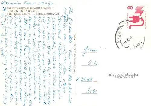 AK / Ansichtskarte  Kierspe Muettererholungsheim der westf Frauenhilfe Haus Isenburg Gastraum Kierspe