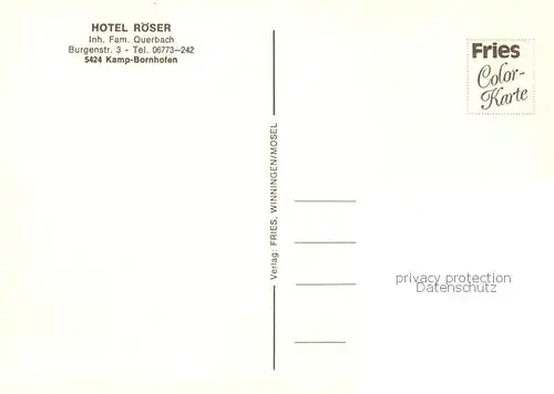 AK / Ansichtskarte 73844887 Kamp-Bornhofen_Rhein Hotel Roeser 