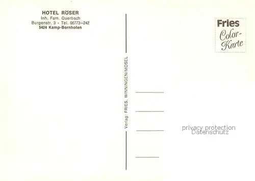 AK / Ansichtskarte  Kamp-Bornhofen_Rhein Hotel Roeser 