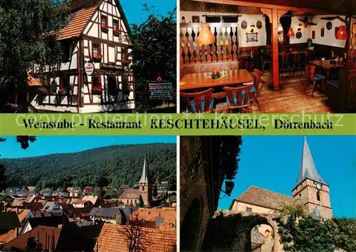 AK / Ansichtskarte  Doerrenbach_Bad_Bergzabern Weinstube Restaurant Keschtehaeusel Gaststube Ortsansicht Kirche 