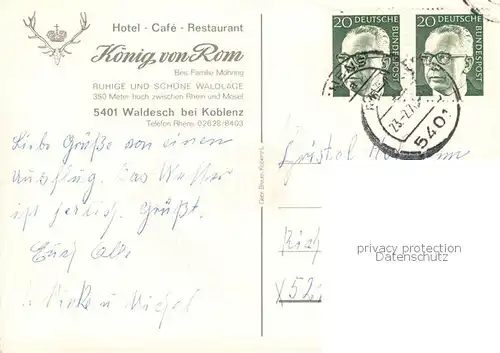 AK / Ansichtskarte 73844975 Waldesch Hotel Restaurant Koenig von Rom Waldesch