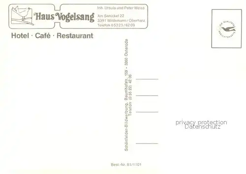 AK / Ansichtskarte 73844997 Wildemann_Harz Haus Vogelsang Hotel Cafe Restaurant Liegewiese 