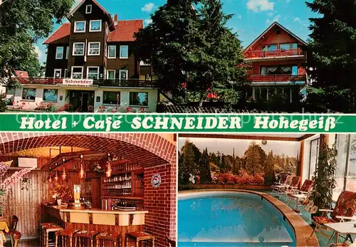 AK / Ansichtskarte 73845171 Hohegeiss_Harz Hotel Cafe Schneider Bar Hallenbad Hohegeiss Harz