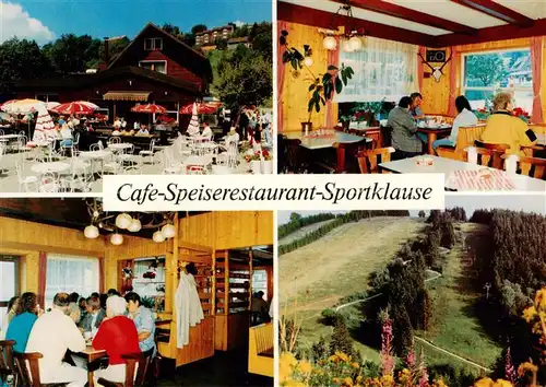 AK / Ansichtskarte 73845176 St_Andreasberg_Harz Cafe Speiserestaurant Sportklause Gastraeume Terrasse St_Andreasberg_Harz