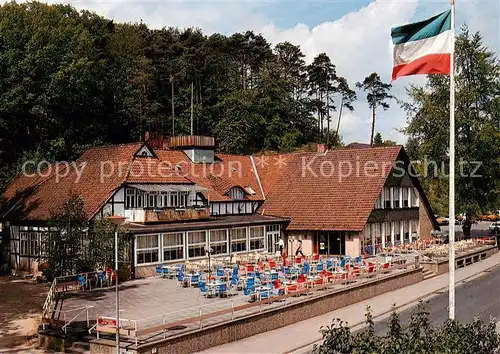 AK / Ansichtskarte 73845180 Hitzacker_Elbe Hotel Restaurant Waldfrieden Terrasse Hitzacker Elbe