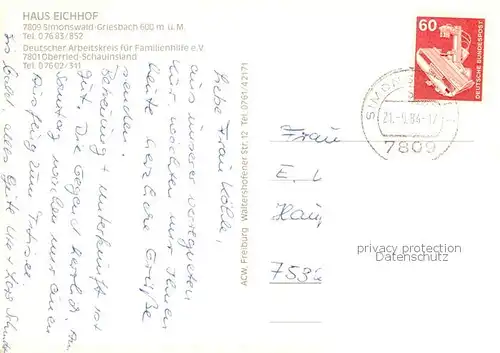 AK / Ansichtskarte  Griesbach_Simonswald Panorama Haus Eichhof Bastelzimmer Panorama Griesbach Simonswald