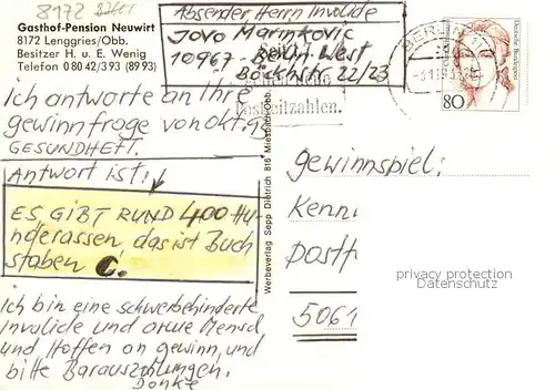 AK / Ansichtskarte 73845258 Lenggries Gasthof Pension Neuwirt Lenggries