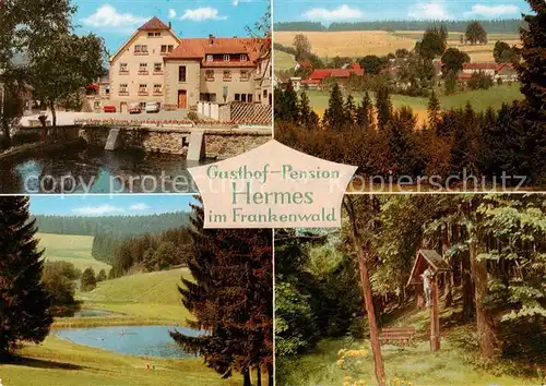 AK / Ansichtskarte 73845259 Hermes_Marktleugast Gasthof Pension Hermes im Frankenwald Teich Wegekreuz Hermes_Marktleugast