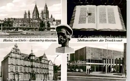 AK / Ansichtskarte 73845263 Mainz__Rhein Gutenberg Bueste Gutenbergmuseum 42-zeilige Gutenberg Bibel Domblick Weltmuseum der Druckkunst 