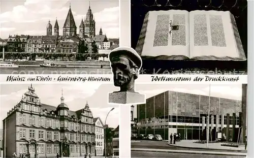 AK / Ansichtskarte  Mainz__Rhein Gutenberg Bueste Gutenbergmuseum 42-zeilige Gutenberg Bibel Domblick Weltmuseum der Druckkunst 