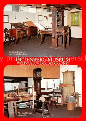 AK / Ansichtskarte 73845270 Mainz__Rhein Gutenberg Museum Zeitungsdruck des 18 Jhdt Alte Buchbinderwerkstatt 