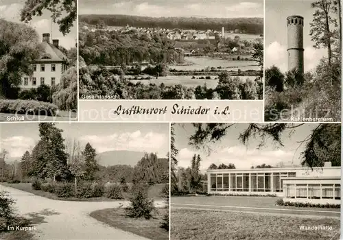 AK / Ansichtskarte 73845275 Schieder-Schwalenberg Schloss Panorama Kahlenbergturm Im Kurpark Wandelhalle Schieder-Schwalenberg