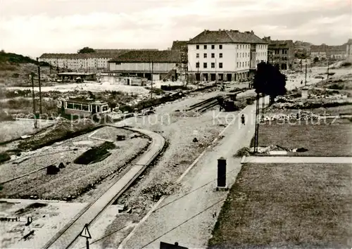 AK / Ansichtskarte 73845294 Nordhausen__Harz Strassenbahn Toepferstrasse und Blick zum Kornmarkt mit Gleisprovisorium Weberstrasse 