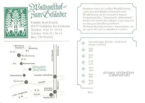 AK / Ansichtskarte  Gelaender_Eichstaett_Oberbayern Waldgasthof Zum Gelaender Gastraum Eingang 