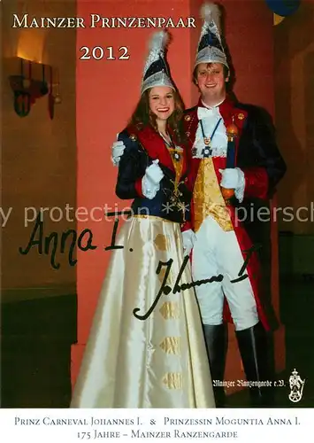 AK / Ansichtskarte 73845437 Mainz__Rhein Mainzer Prinzenpaar 2012 Prinz Carneval Johannes I und Prinzessin Moguntia Anna I 