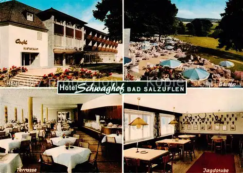 AK / Ansichtskarte Bad_Salzuflen Hotel Schwaghof Garten Terrasse Jagdstube Bad_Salzuflen