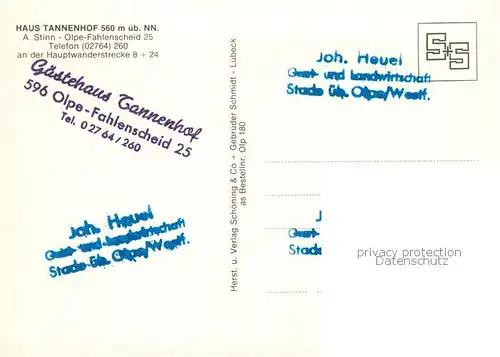 AK / Ansichtskarte Olpe__Stadt Gaestehaus Tannenhof Gastraeume Panorama 