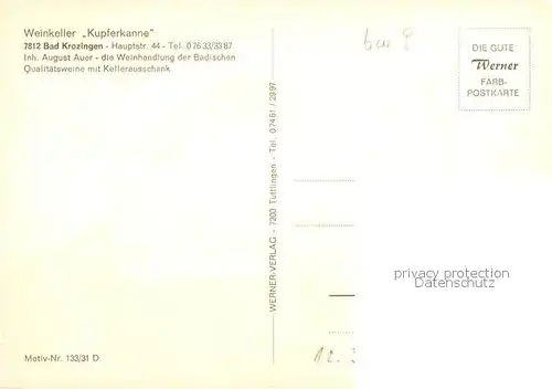 AK / Ansichtskarte Bad_Krozingen Weinkeller Kupferkanne Bad_Krozingen