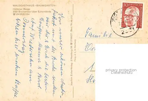 AK / Ansichtskarte Bistensee Waldgasthaus Baumgarten Fliegeraufnahme Bistensee