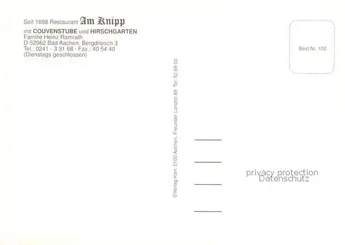 AK / Ansichtskarte Bad_Aachen Restaurant Am Knipp mit Couvenstube und Hirschgarten Bad_Aachen