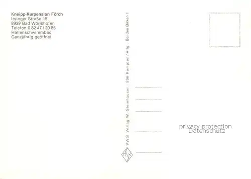 AK / Ansichtskarte Bad_Woerishofen Kneipp Kurpension Foerch Gastraum Bad_Woerishofen