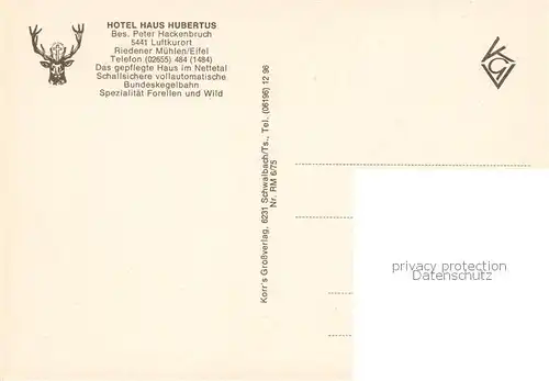 AK / Ansichtskarte Riedener_Muehlen Hotel Haus Hubertus Fliegeraufnahme Riedener_Muehlen