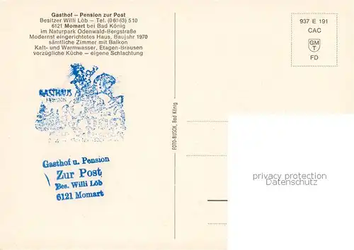 AK / Ansichtskarte Momart Gasthof Pension Zur Post Gastraeume Terrasse Theke Momart