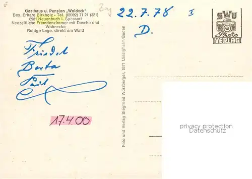 AK / Ansichtskarte Neuenbuch Gasthaus Pension Waldeck Gastraeume Panorama Neuenbuch