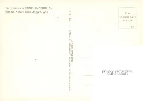 AK / Ansichtskarte Scheidegg_Allgaeu Panorama Terrassencafe Fuenflaenderblick Gaststube Scheidegg Allgaeu