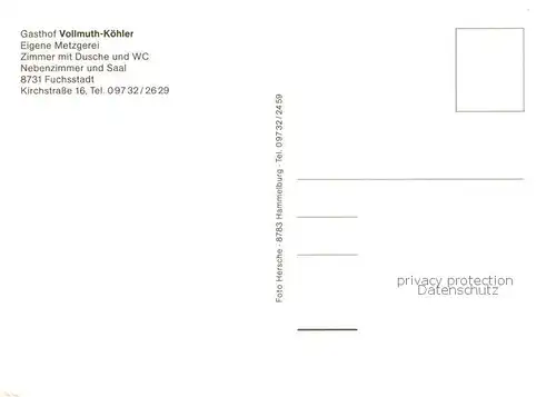 AK / Ansichtskarte Fuchsstadt_Unterfranken Panorama Gasthof Vollmuth Koehler Gastraeume Fuchsstadt_Unterfranken