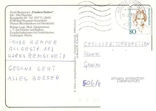 AK / Ansichtskarte Bad_Neustadt Hotel Restaurant Franken Stuben Gastraeume Bad_Neustadt