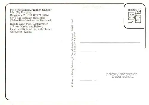 AK / Ansichtskarte Bad_Neustadt Hotel Restaurant Franken Stuben Gastraeume Terrasse Bad_Neustadt