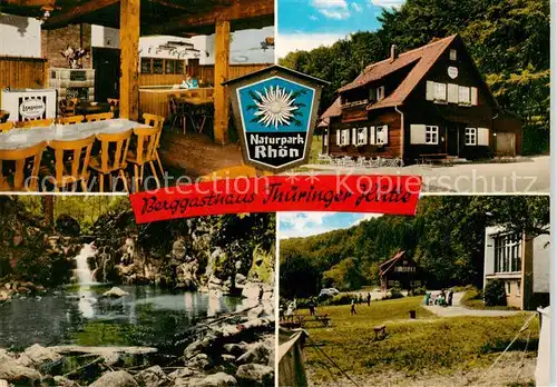 AK / Ansichtskarte Urspringen_Rhoen Berggasthof Thueringer Huette Gaststube Wasserfall Park Urspringen Rhoen