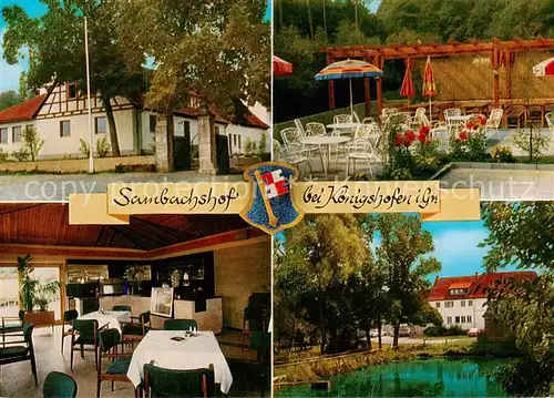 AK / Ansichtskarte Bad_Koenigshofen Waldgaststaette Sambachshof Gaststube Teich Terrasse Bad_Koenigshofen
