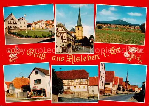 AK / Ansichtskarte Alsleben_Unterfranken Ortsansichten Kirche Panorama Fachwerkhaus Alsleben_Unterfranken