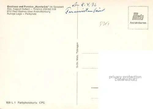AK / Ansichtskarte Eschau_Unterfranken Gasthaus und Pension Hundsrueck Eschau Unterfranken