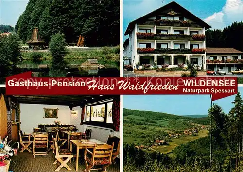 AK / Ansichtskarte Eschau_Unterfranken Gasthaus Pension Haus Waldfrieden Schwanenteich Gaststube Panorama Eschau Unterfranken