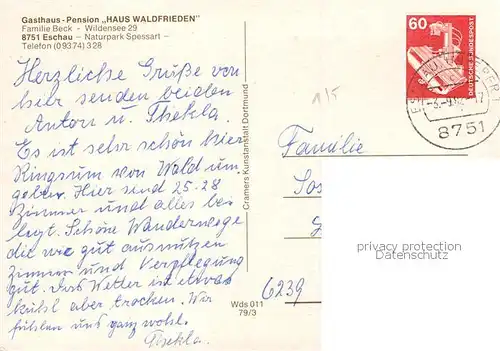 AK / Ansichtskarte Eschau_Unterfranken Gasthaus Pension Waldfrieden Eschau Unterfranken