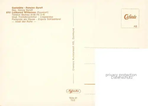 AK / Ansichtskarte Wildensee_Unterfranken Gaststaette Pension Dyroff Wildensee Unterfranken