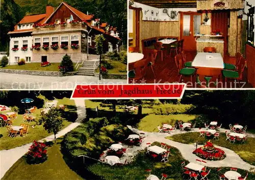AK / Ansichtskarte Hann._Muenden Waldgaststaette Pension Jagdhaus Heede Gaststube Terrasse im Park Hann. Muenden