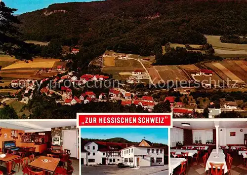 AK / Ansichtskarte Hitzelrode Fliegeraufnahme Gasthaus Pension Hessische Schweiz Gastraeume Hitzelrode