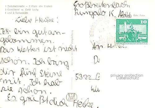 AK / Ansichtskarte Neustadt_Rennsteig Bahnhofstrasse Platz der Einheit Conditorei Cafe Lusky Teilansicht Neustadt_Rennsteig