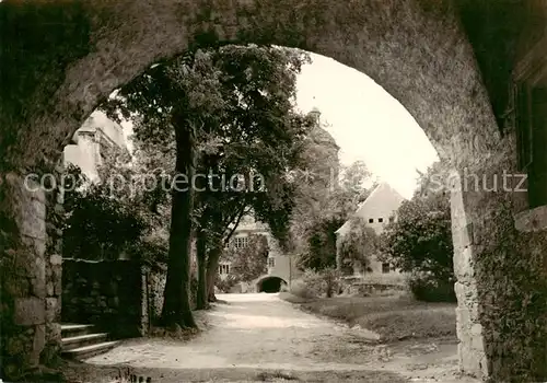 AK / Ansichtskarte Ranis 1000jaehrige Burg Ranis Durchblick zum Innenhof HO Gaststaette und Heimatmuseum Ranis