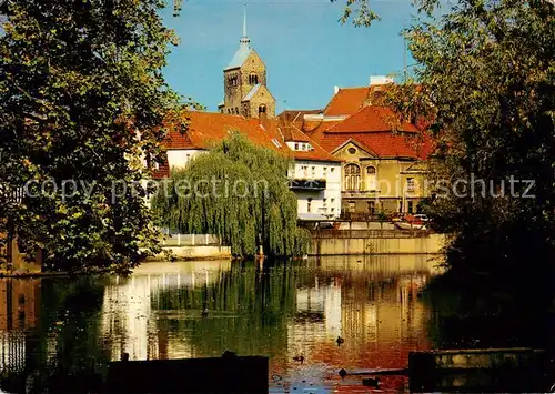 AK / Ansichtskarte Minden__Westfalen_Weser Blick vom Schwanenteich im Glacis zum Dom 