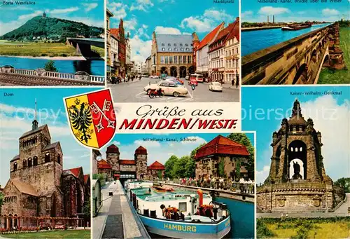 AK / Ansichtskarte Minden__Westfalen_Weser Porta Westfalica Marktplatz Mittellandkanalbruecke Dom Kanal Schleuse Kaiser Wilhelm Denkmal 